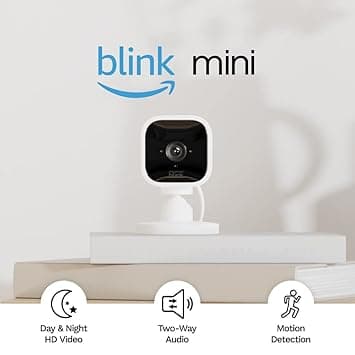 Blink Mini | Indoor plug-in smart security camera, 1080p HD day and night video, motion detection, two-way audio, easy setup, Alexa enabled, Blink Subscription Plan Free Trial — 1 camera (White)