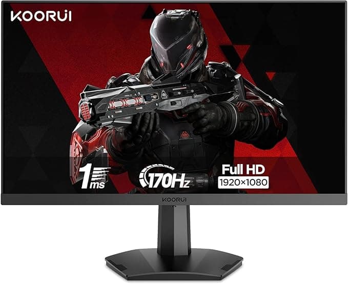 KOORUI Gaming Monitor, 24.5 Inch Computer Monitors Full HD (1920 x 1080), 1ms, VA, 2x HDMI (144Hz) & DisplayPort (170Hz), Adpitive Sync, sRGB 99%, VESA, Tilt Adjustable, Eye Care