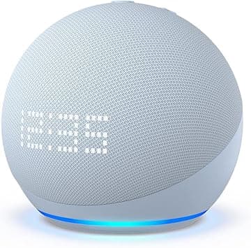 Echo Dot with clock (5th generation, 2022 release) | Bigger vibrant sound Wi-Fi and Bluetooth smart speaker and Alexa | Cloud Blue